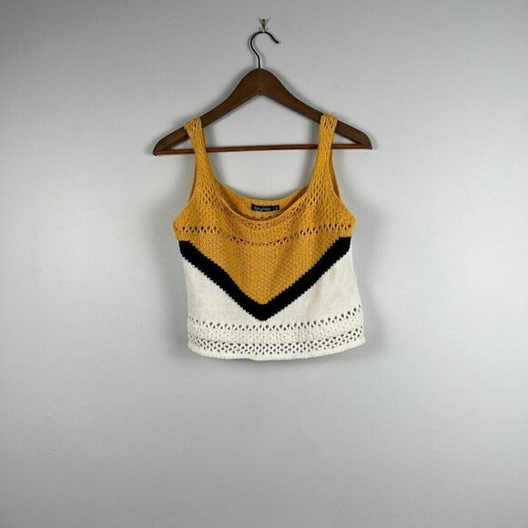 boohoo women knitted crop cami top yellow, white black size 14 - Picture 1 of 9